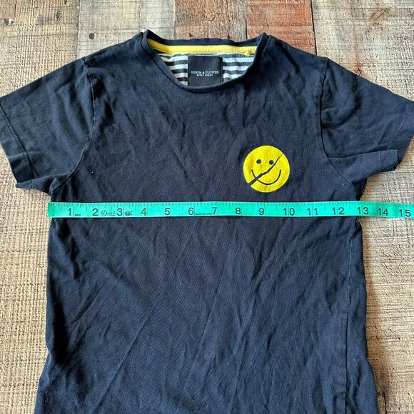 Black Denim & Flower Kids T-Shirt Smiley Face Hardcore Happiness Print Size 5/6 - Picture 4 of 8